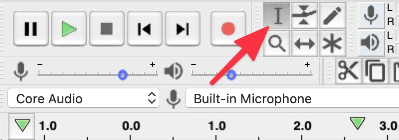 Red arrow pointing to Selection tool in menu bar