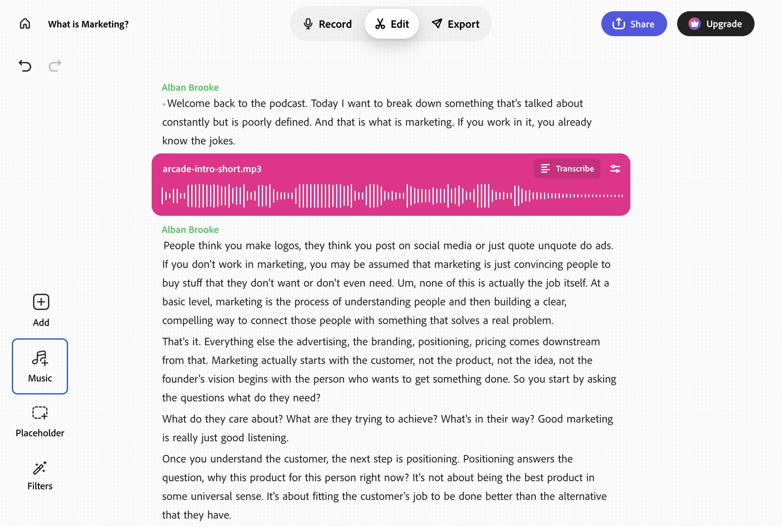 Adobe Podcasts editor