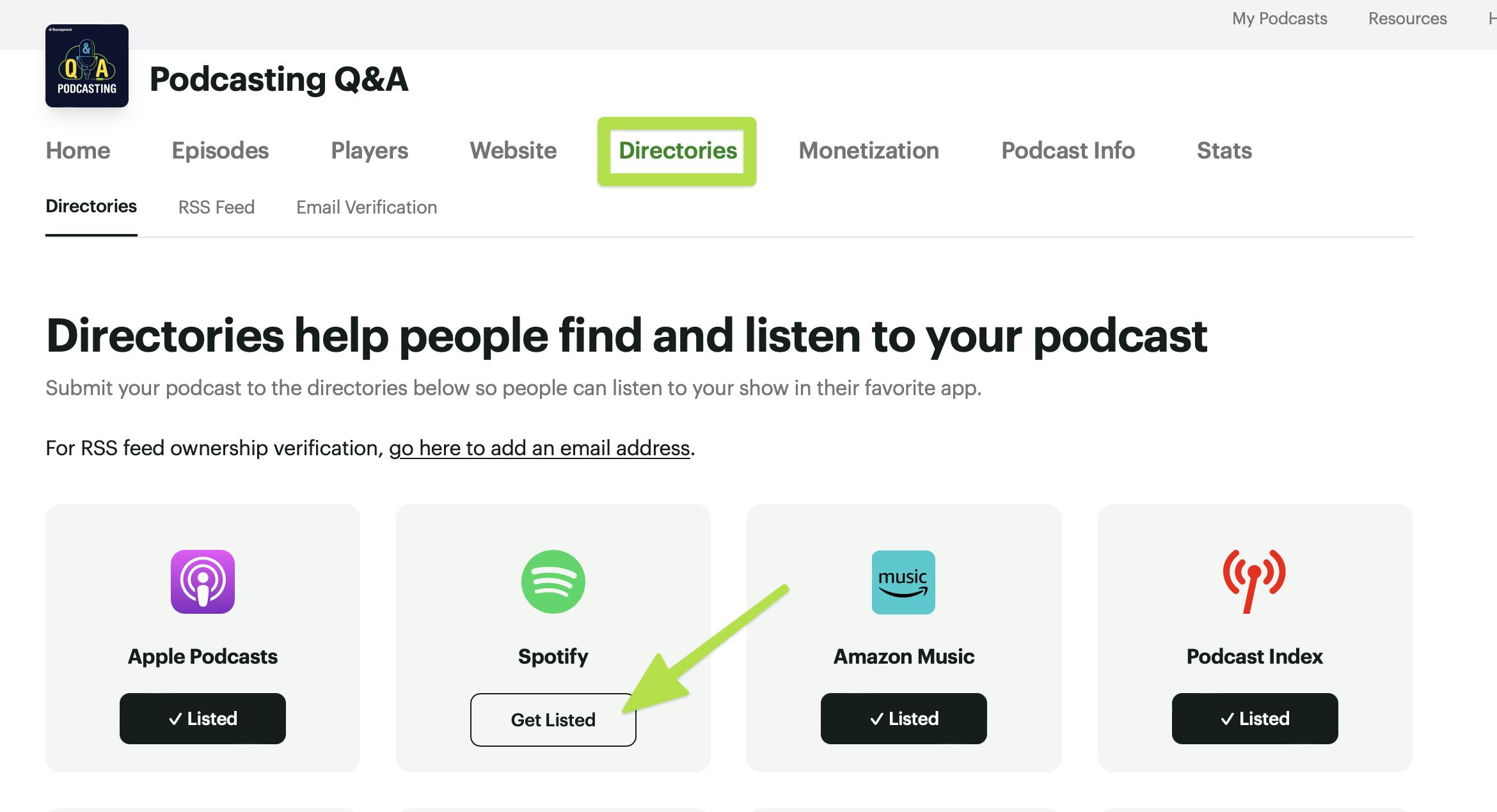 Select Get Listed under Spotify
