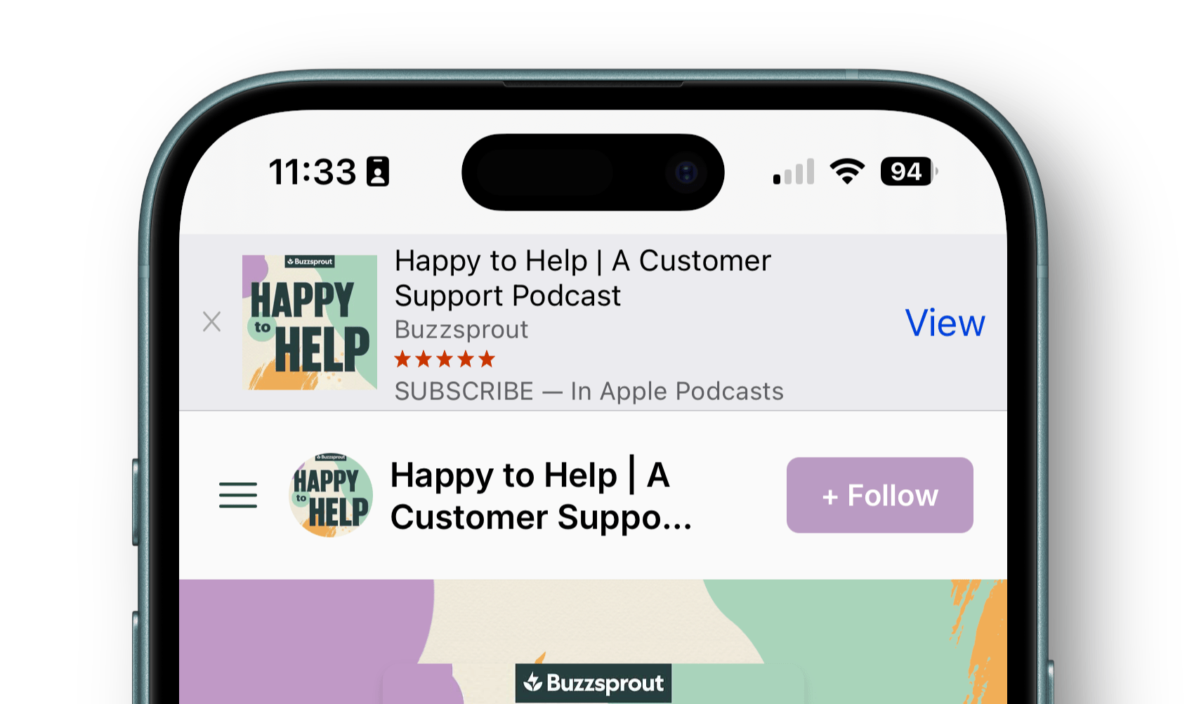 Apple Smart Banner showing podcast in Apple Podcasts